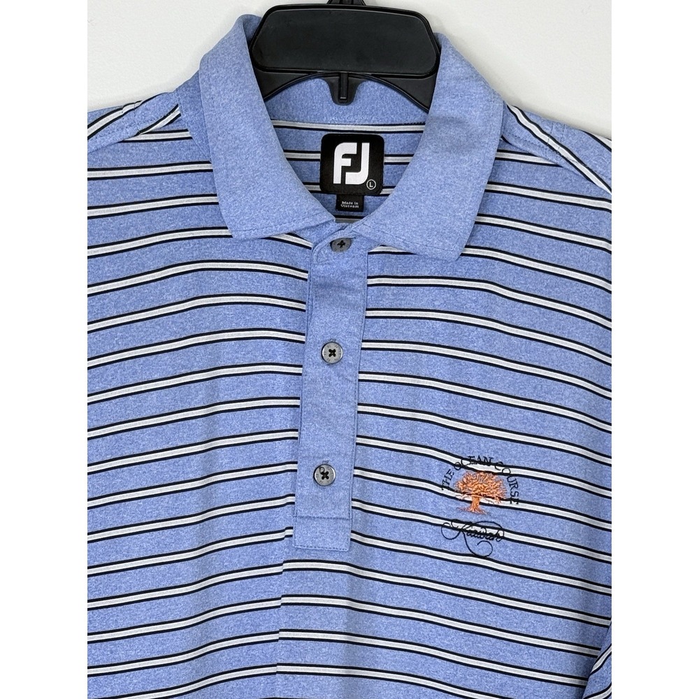 Footjoy Golf Polo Shirt Men L Kiawah The Ocean Course Performance Blue Striped
